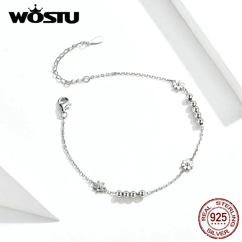 WOSTU Новое поступление 925 пробы Серебряный цветок маргаритки браслет для женщин свадебные браслеты подарок на день рождения ювелирные изделия BKB146