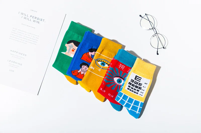 1 пара, новинка, модные хлопковые носки, визуальная Таблица, носки для упражнений, необычный Рисунок, креативные носки для влюбленных, Harajuku, забавные счастливые носки