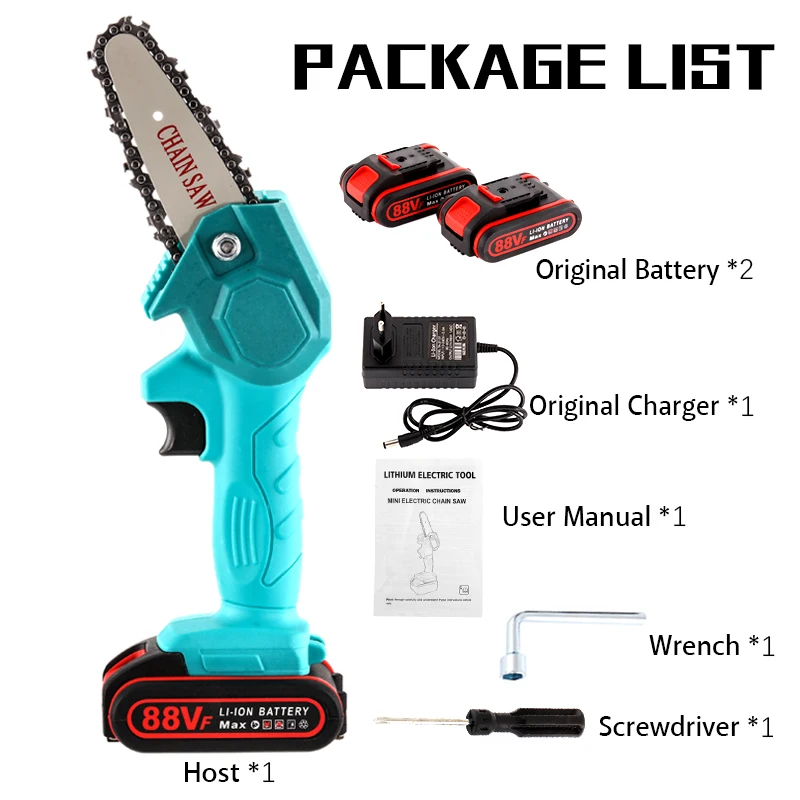 1080/1200 Вт 4/6 дюйма 88 в Мини Электрическая цепная пила деревообрабатывающая Обрезка садовый инструмент для одной руки перезаряжаемая режущая машина