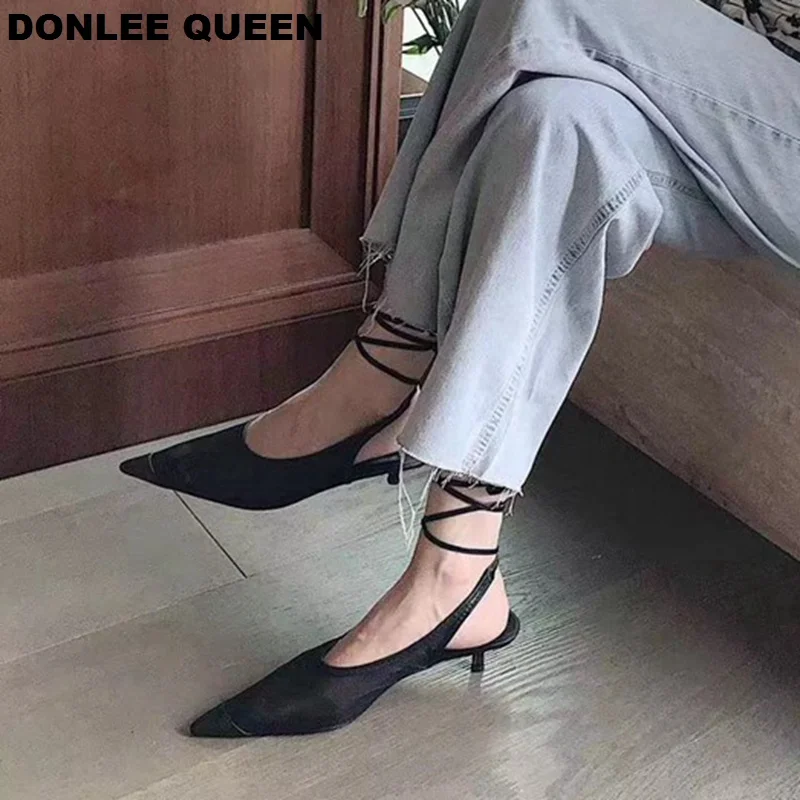 

Women Sandals Lace Up Autumn Shoes Women Low Heel Sandal Close Toe Mesh Mule Shoe Ankle Strap Gladiator Sandal Women Pumps Mujer