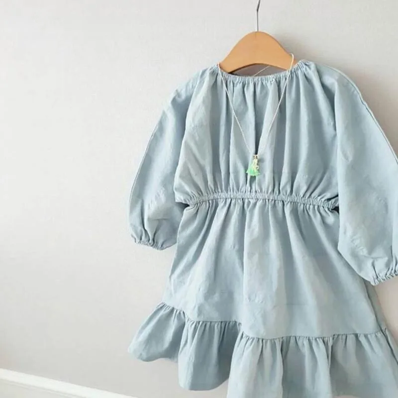 CX25 Sky Blue Платье для маленьких девочек; одежда принцессы; Корейская Осенняя детская льняная одежда; детская одежда с оборками; милая детская одежда - Цвет: CX25 Sky Blue