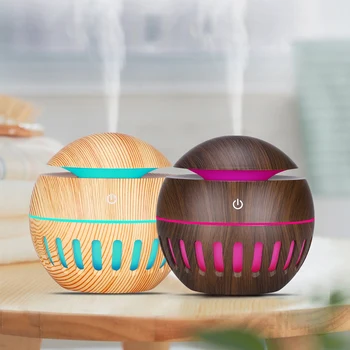 

130Ml Wood Grain USB Aroma Humidifier Oil Diffuser Ultrasonic Air Purifier 7 Color Change LED Night Light