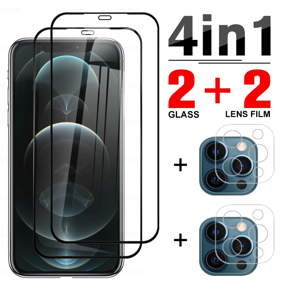 4 в 1 чехол из закаленного стекла с полным покрытием для iphone 12 13 pro max Защитная