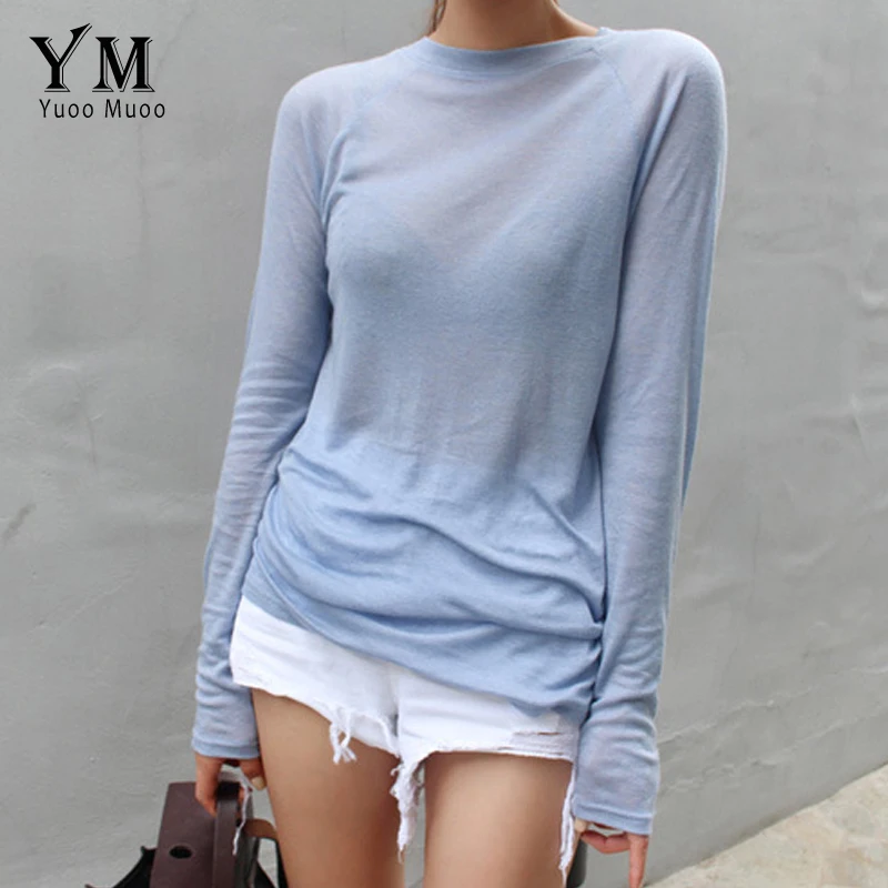 YuooMuoo весна осень Женская Сетчатая футболка с длинным рукавом белая футболка Femme уличная Женская Длинные рубашки модная одежда