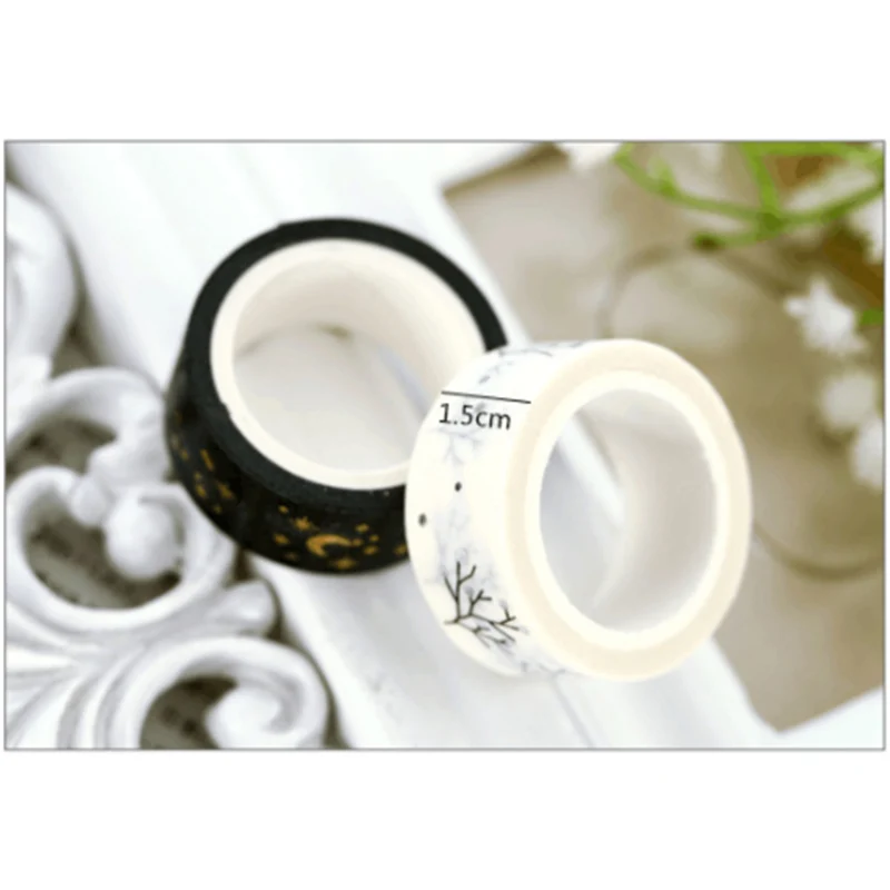 1 PC Gilding Washi Tape White&Black Series Art Journal Decoration Bronzing Scrapbooking Masking Tape Wedding/birthday/journal