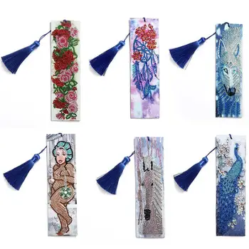 

5D Diamond Painting Bookmark Creative Flower Special Shaped Diamond Art Embroidery Cross Stitch Leather Tassel Book Marks