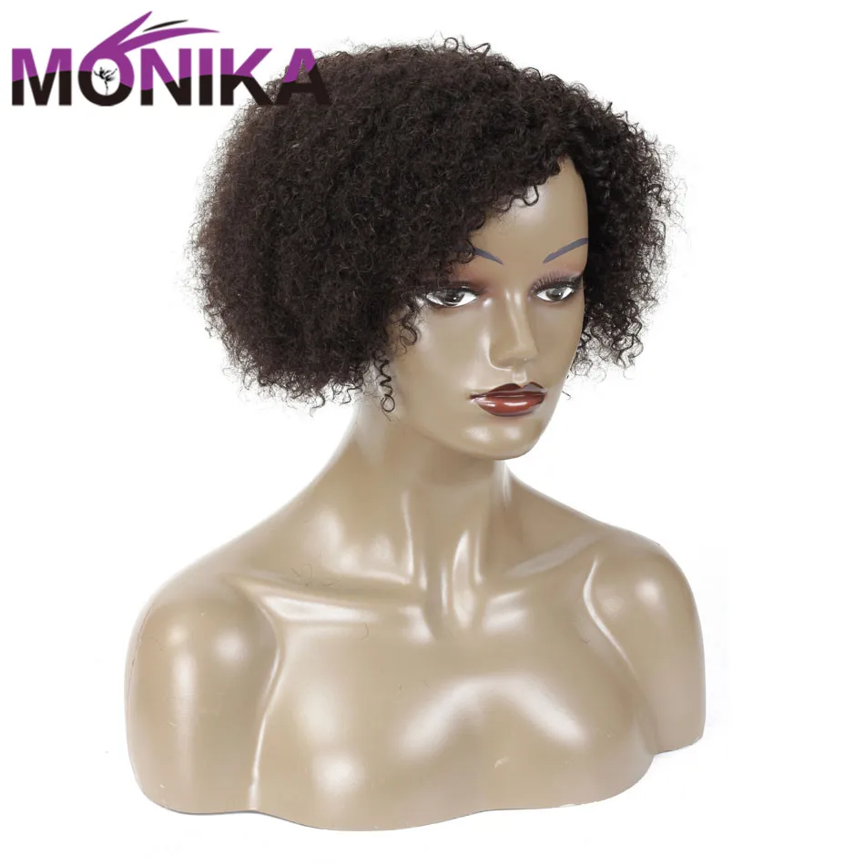 Monika 8 дюймов монгольские кудрявые человеческие волосы парики 130% плотность короткий парик для черных женщин не Реми волосы натуральные парики
