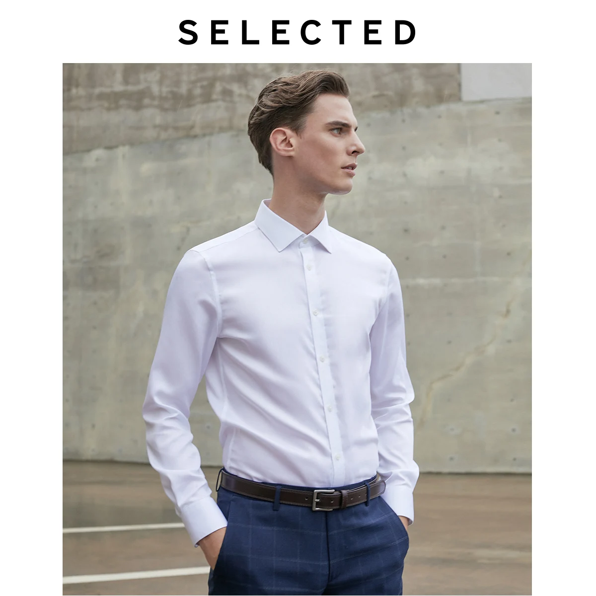 

SELECTED Men's 100% Cotton Slim Fit Long-sleeved Shirt T|419305501