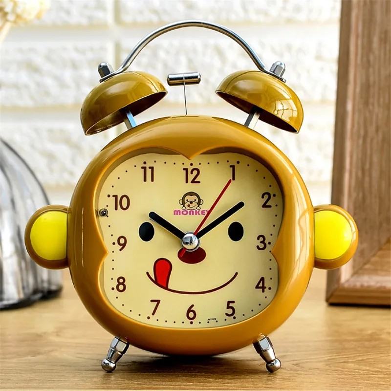 Cute Cartoon Monkey Metal Alarm Clock Creative Mute Night Light Table Clock Fashion Simple Digital Student Bedside Alarm Clock