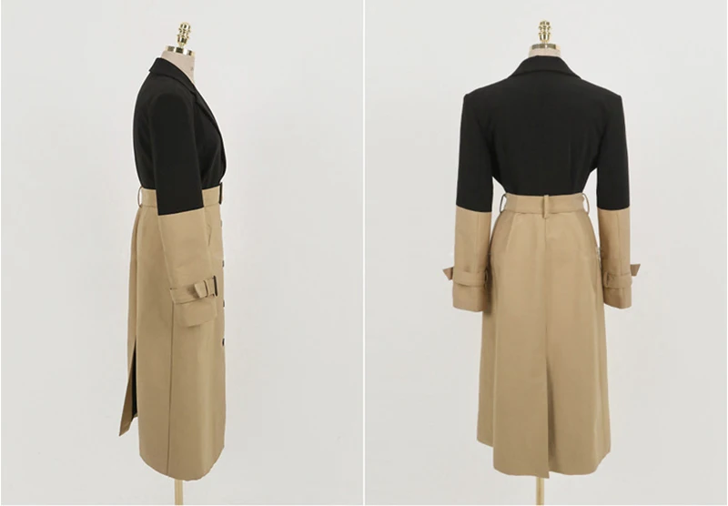 wreeima women Khaki casual solid color single breasted outwear fashion sashes office coat chic design Autumn long trench