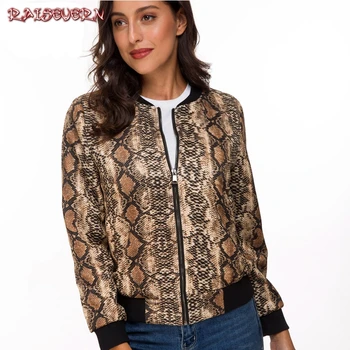 

RAISEVERN 2019 Winter Coat Women Ladies Jackets Zip Up Streetwear Female Casual Coats Woman Flight Basic Snake Skin Print Jacket