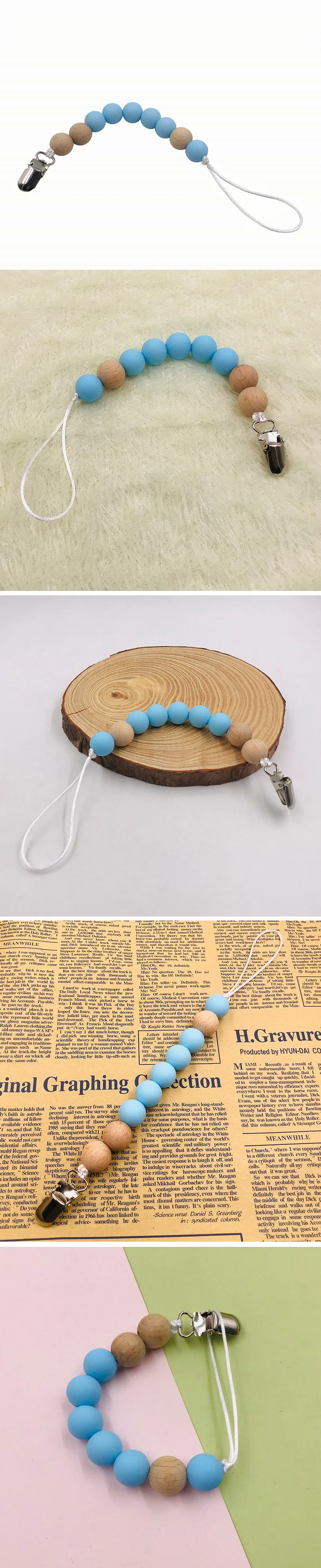 Baby Teether Pacifier Chain Organic Teether Natural Teething Grasping Toy Silicone Beads Toddler Teether Newborn DIY Baby Gift