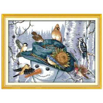 

The snowman with the bird counted printed on the canvas 11CT 14CT DIY kit Cross Stitch embroidery needlework Sets home decor