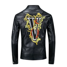 DUYOU, черная мотоциклетная кожаная куртка, Мужская куртка с вышивкой, на молнии, искусственная кожа, мужские зимние куртки, Jaqueta De Couro Masculina