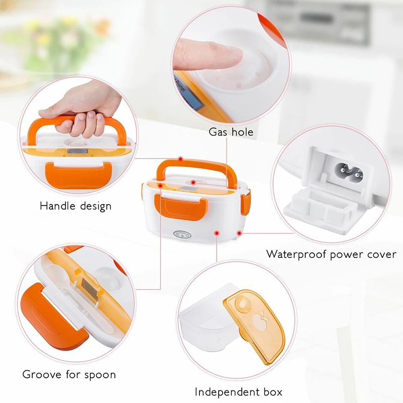 1.05L Portable Electric Heating Lunch Box Container Food Storage Warmer With Spoon EU/US/UK Plug kitchen Electric Meal Warmer