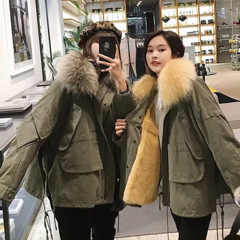 

Real Fur Coat Korean Winter Jacket Women Natural Rabbit Fur Liner Parka Women Clothes 2020 Raccoon Fur Collar Coat R126 YY567