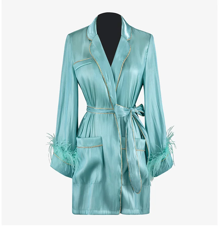 Feather Coat Female Long Sleeve with Sash Lace Up Waisted Women's Jacket Autumn Fashion Clothing New