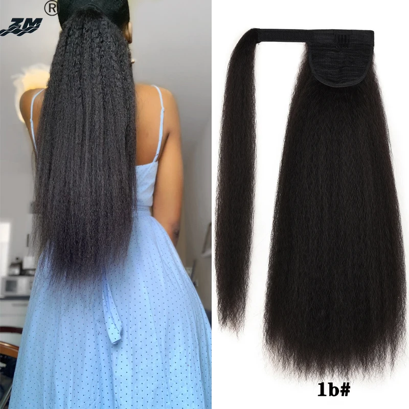

ZM Hair Long kinky straight Wrap Around Clip In Ponytail Hair Extension Heat Resistant Synthetic Natural Pony Tail Fake Hair