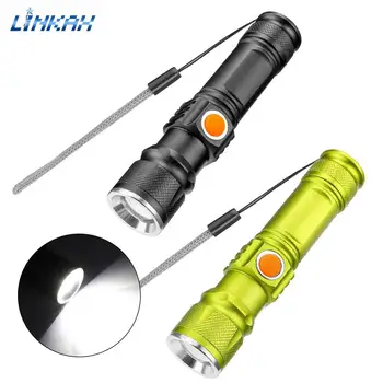 

Portable Zoomable XML-T6 Led Flashlight Aluminum Alloy USB Rechargeable Torch With Tail Rope 4 Modes Mini Lantern For Camping