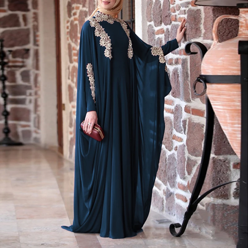 WEPBEL Дубай народный обычай женское мусульманское платье одноцветное кружево Плюс Размер Свободный рукав летучая мышь abaya Fahsion Исламская одежда S-5XL