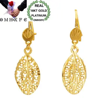 

OMHXFC Wholesale European Fashion Woman Girl Party Wedding Gift Vintage Oval Cut-Out Leaves 18KT Gold Drop Earrings ER07