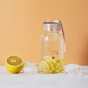 

Fashion Transparent Glass Bottle Straight Drink Environmental Friendly Sealed Leakproof Glass Water Cup Outdoor Portable Tea Cup