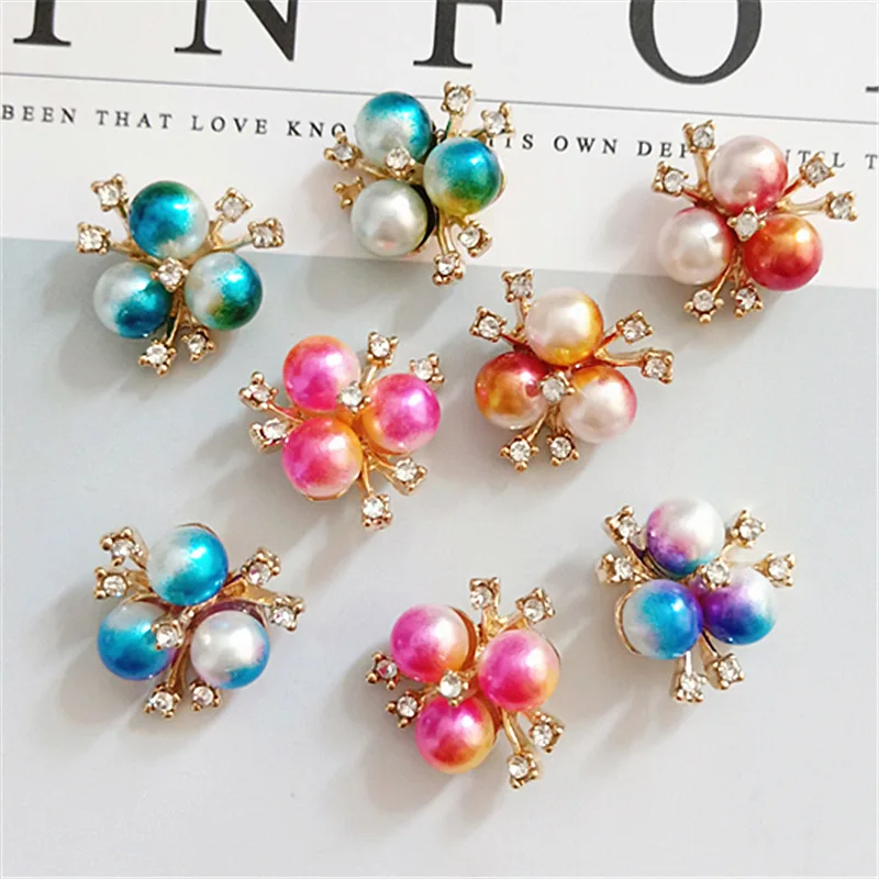 

10pcs/lot Rhinestone Pearl Buttons For Clothing DIY Girl Hair Wedding Card Crystal Buttons Dress Crafts Hair Jewelry Accessories