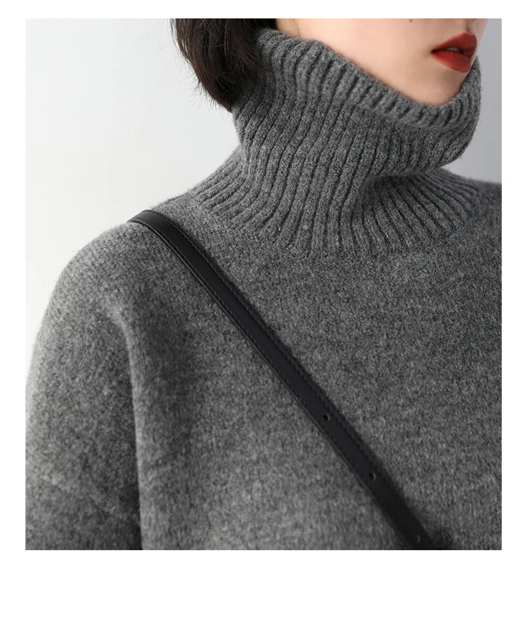 Loose Turtleneck Sweater Korean Women's Warm Solid Plus size Pullover Knitwear Basic Female Tops Autumn Winter Sweaters for Woman in Dark Gray grey