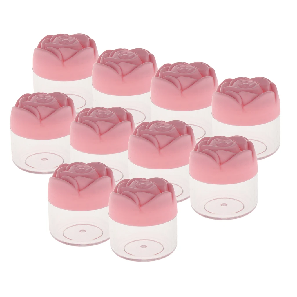 10 Pieces 20g Plastic Cosmetic Cream Containers with Rose Shaped Screw Caps, Empty Makeup Sample Jars Lip Balm Pot Jar