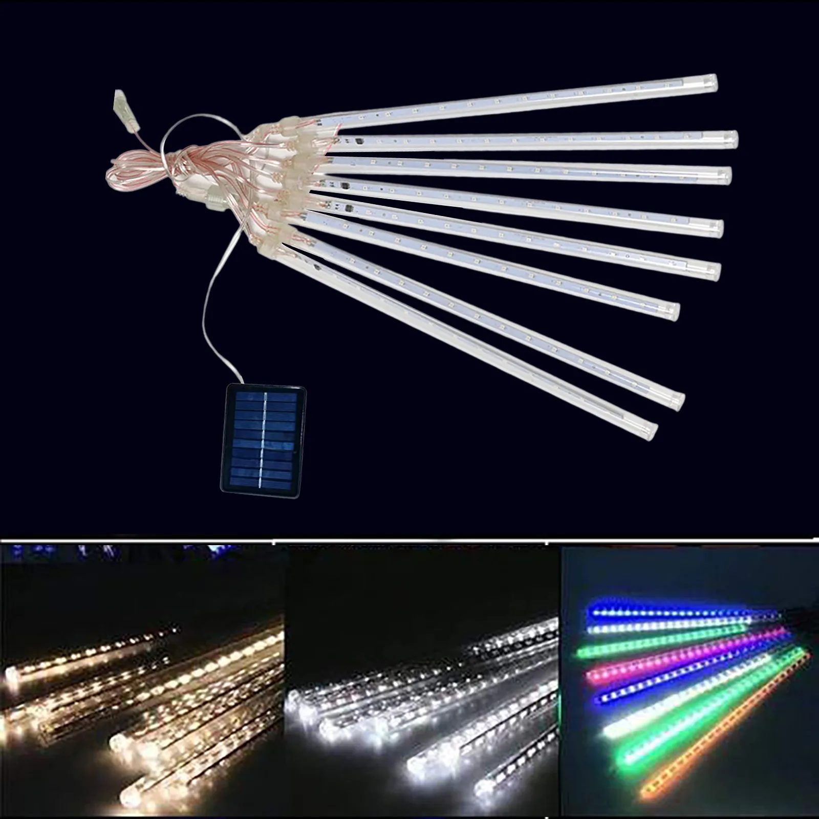 Solar Powered LED Meteor Shower Icicle Christmas Lights Waterproof Raindrop Tube String For Garden Holiday Wedding Party | Лампы и