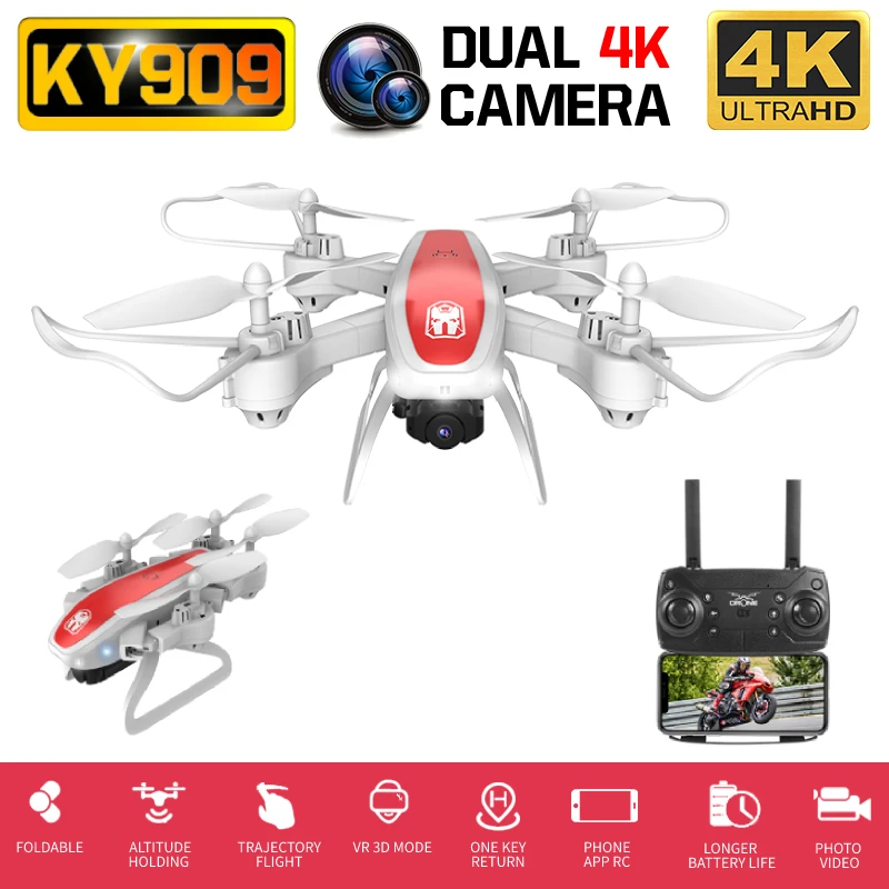 Радиоуправляемый квадрокоптер KY909 Дрон 4K HD Двойная камера wifi FPV складной оптический поток селфи дроны Профессиональный 20 мин Время полета