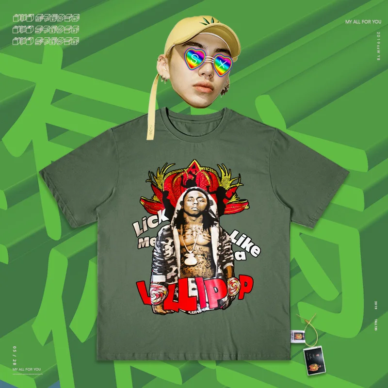 Ins красивая одежда, Салют хип-хоп рэп певец Lllipp Evil Do High Street Rock Music Lover, темная система, футболка с коротким рукавом для мужчин - Цвет: Army green