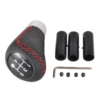 

5 Speed Universal Black Leather Stitche Manual Car Gear Stick Shift Knob Shifter High Quality Aluminum Gear Shift Collars