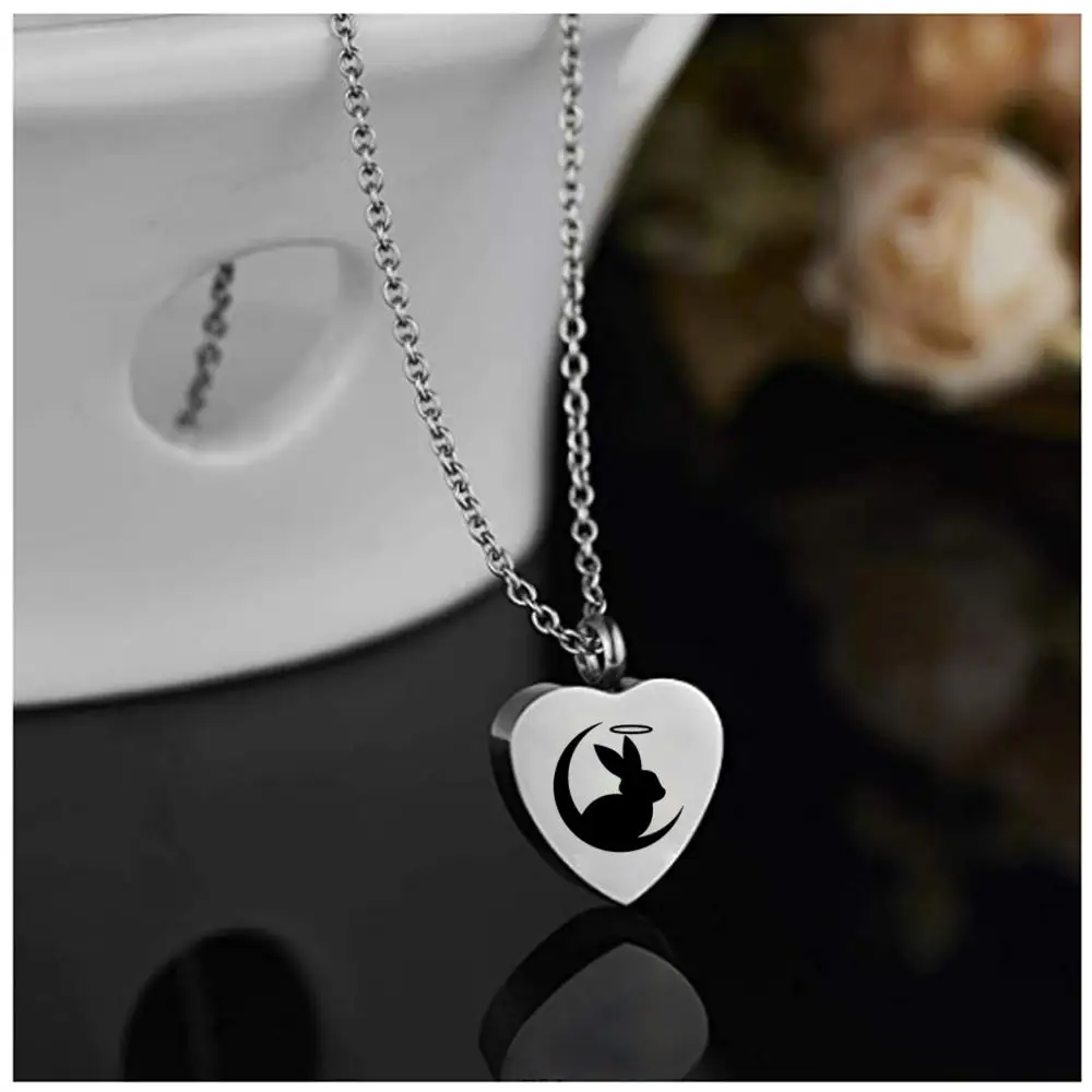 Urn Necklaces for Ashes Cute Rabbit and Moon Cremation Urn Locket
