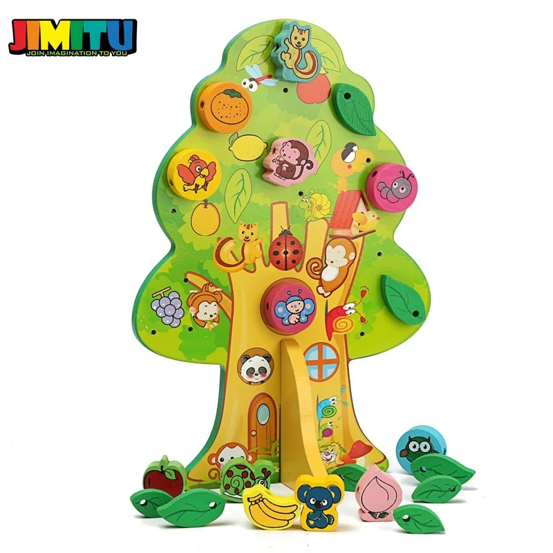 JIMITU 3D деревянная игрушка DIY животные фрукты дерево дом нанизывающие бусины детский подарок на день рождения для детей Развивающие и обучающие игрушки