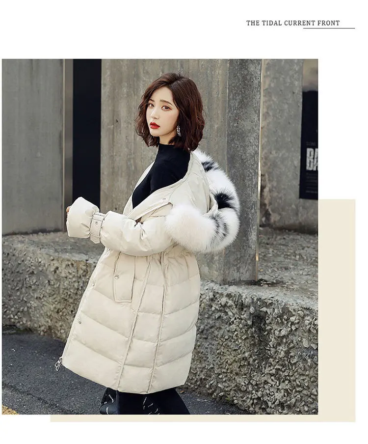 Autumn And Winter New Style WOMEN'S Dress Fashion Loose Really Raccoon Dog Large Fur Collar Mid-length over-the-Knee down J