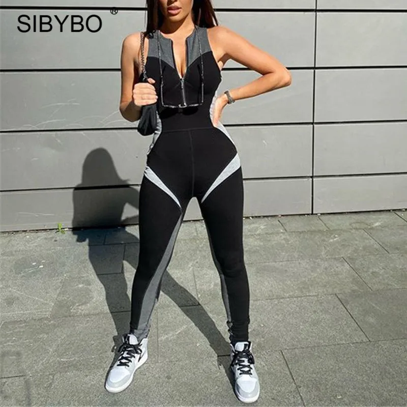 Женский спортивный комбинезон на молнии Sibybo повседневный без рукавов с v