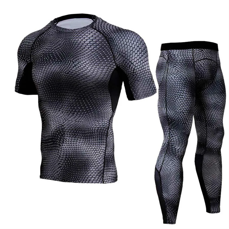

Running Set Men Compression Shirt+Pants Skin Tights Short Sleeves TShirts Leggings Mens Jogging Suits Gym Fitness 2pcs/Sets