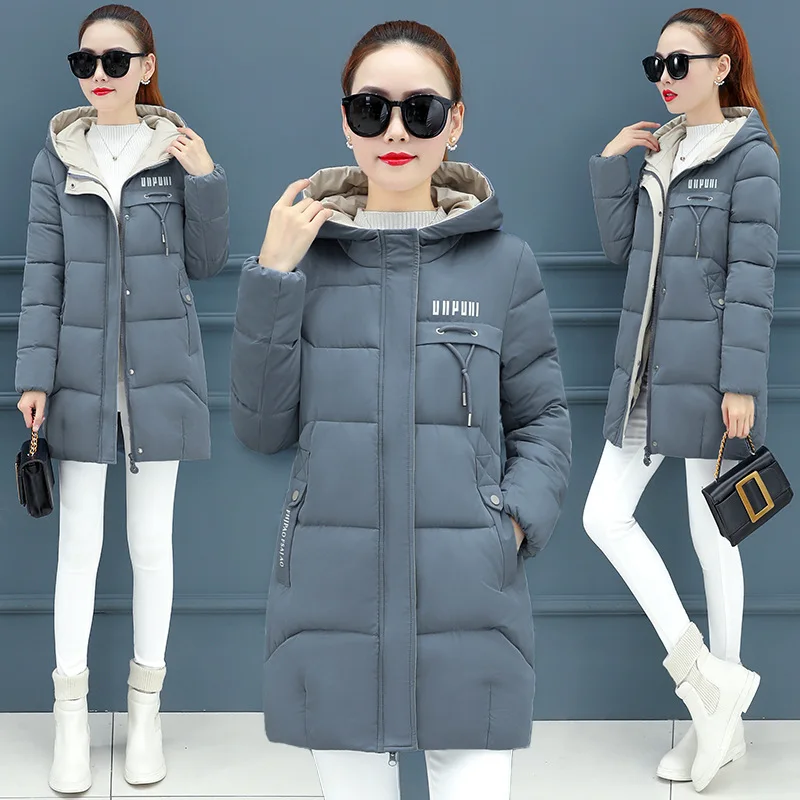 

367 # According Nalini 19 Winter New Style Korean-style Slim Fit down Jacket Women's Mid-length Cotton Coat Hooded Simple Coat
