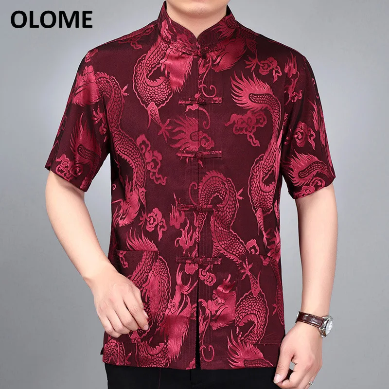 

2019 spring and autumn men's Tang suit Chinese clothing national costume vertical collar middle-aged Chinese buckle father