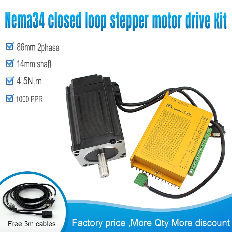 

Комплект шагового двигателя Nema 34, двигатель с замкнутым контуром LC86H280 + LCDA86H, Нм 86, гибридный сервопривод с замкнутым контуром