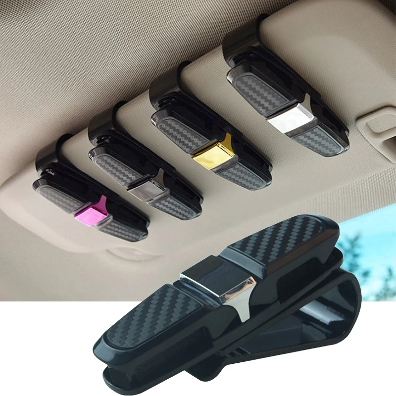 

Car Sun Visor Glasses Holder 180 Degree Rotation Card Ticket Holder Fastener Universal Auto Carbon Fiber Look Sunglasses Clip