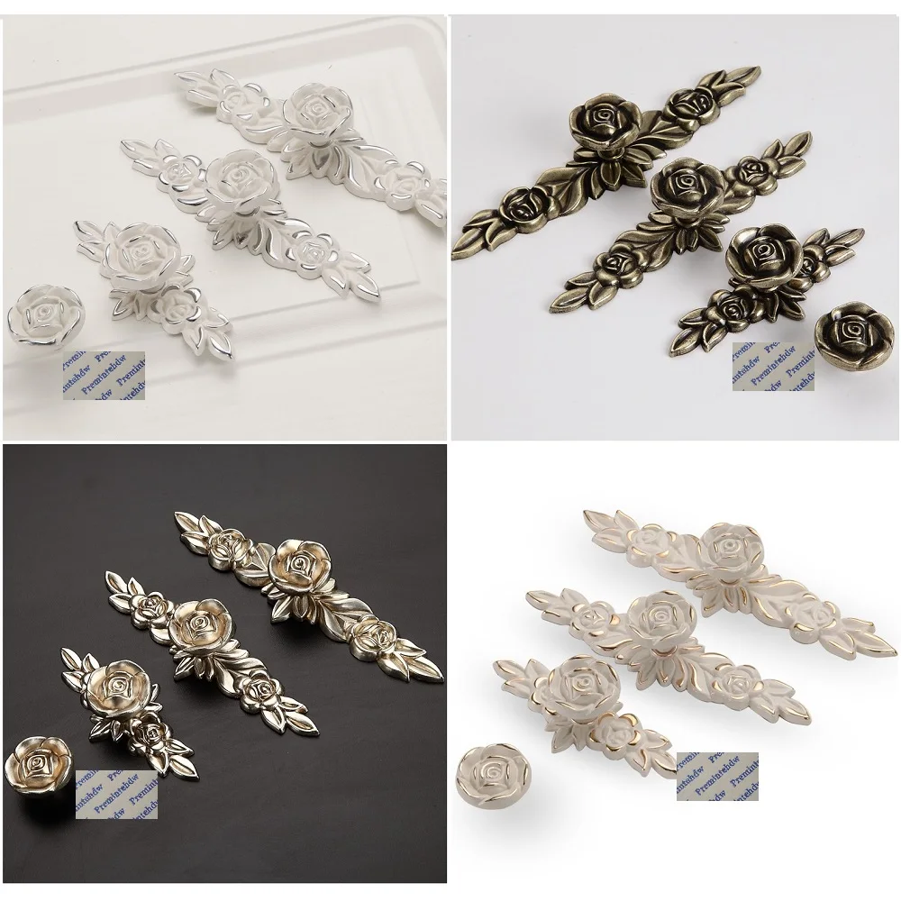 10pcs French Provincial Rose Design Knob Pull W Decorative Plate Floral Ivory Inlaid