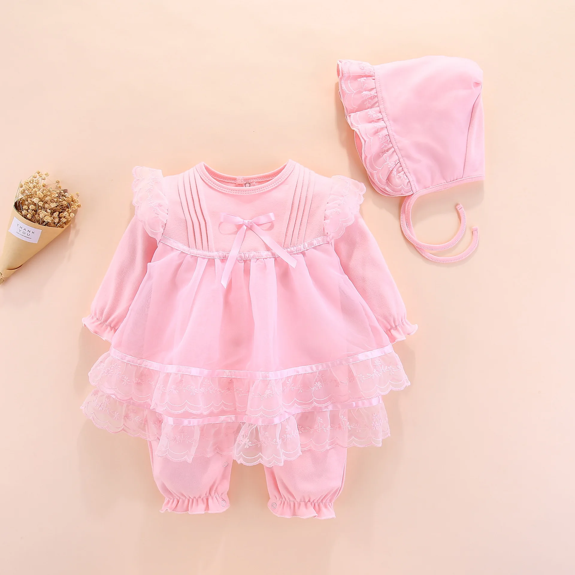 

2019 Spring And Autumn New Style Clothes for Babies Long Sleeve Onesie Mock Two-Piece Divided Skirt BABY'S FIRST Month a Year of