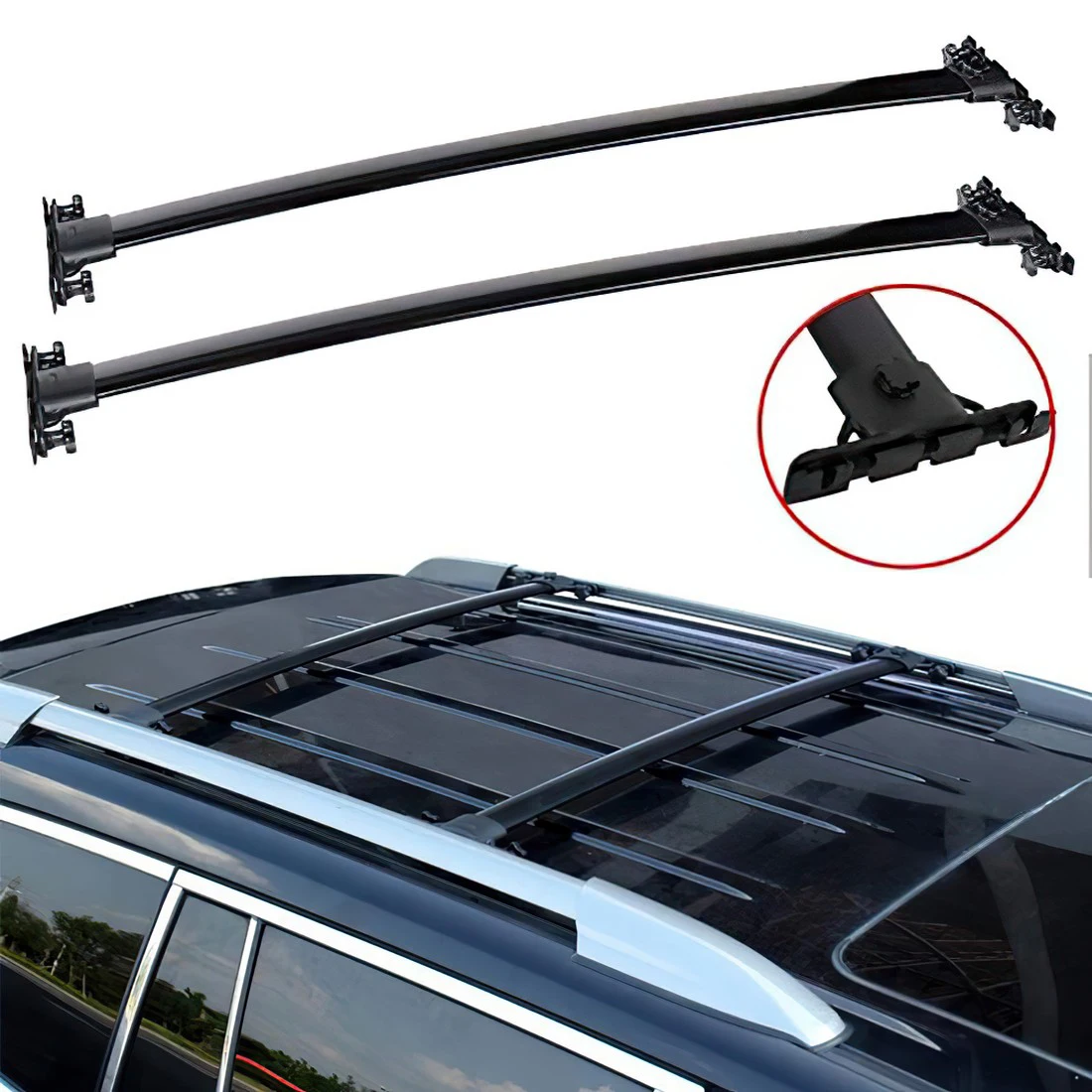 

MOSATP Roof Rack Top Rail Carries Luggage rack Fit for 2008 2009 2010 2011 2012 2013 Toyota Highlander Baggage Rail Cross bars