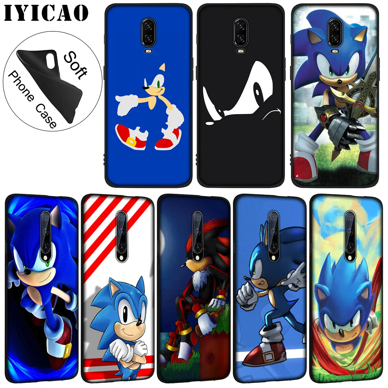IYICAO Соник Ежик Мягкий силиконовый чехол для телефона Oneplus 7T 7 Pro 6T 5T TPU черный One Plus |