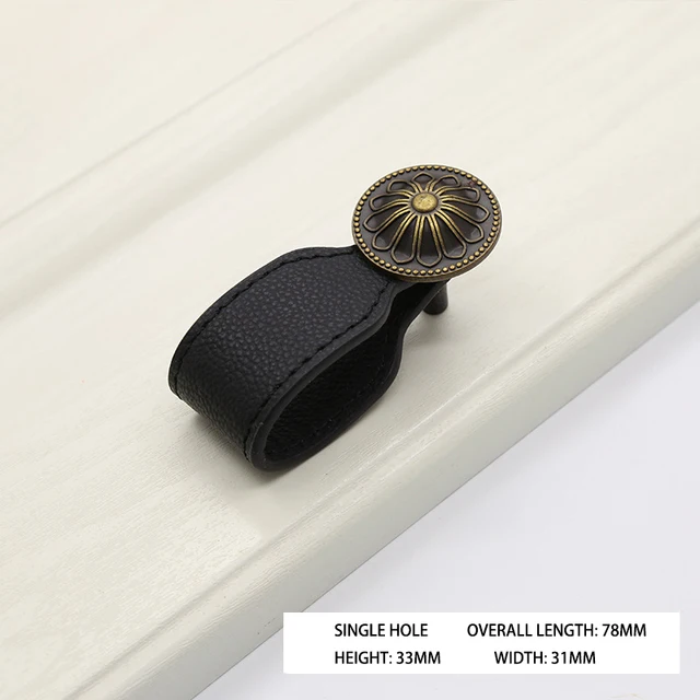1PCS Leather Handle Bag Handle Drawer Door Knob Brown Black Furniture Handle Hardware Decoration Zinc Alloy Cabinet Dresser MBS0043-10