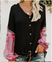 Boho повседневные офисные женские топы, Свободный кардиган с рукавом-фонариком, Цветные Лоскутные женские белые свитера для путешествий - Цвет: Черный