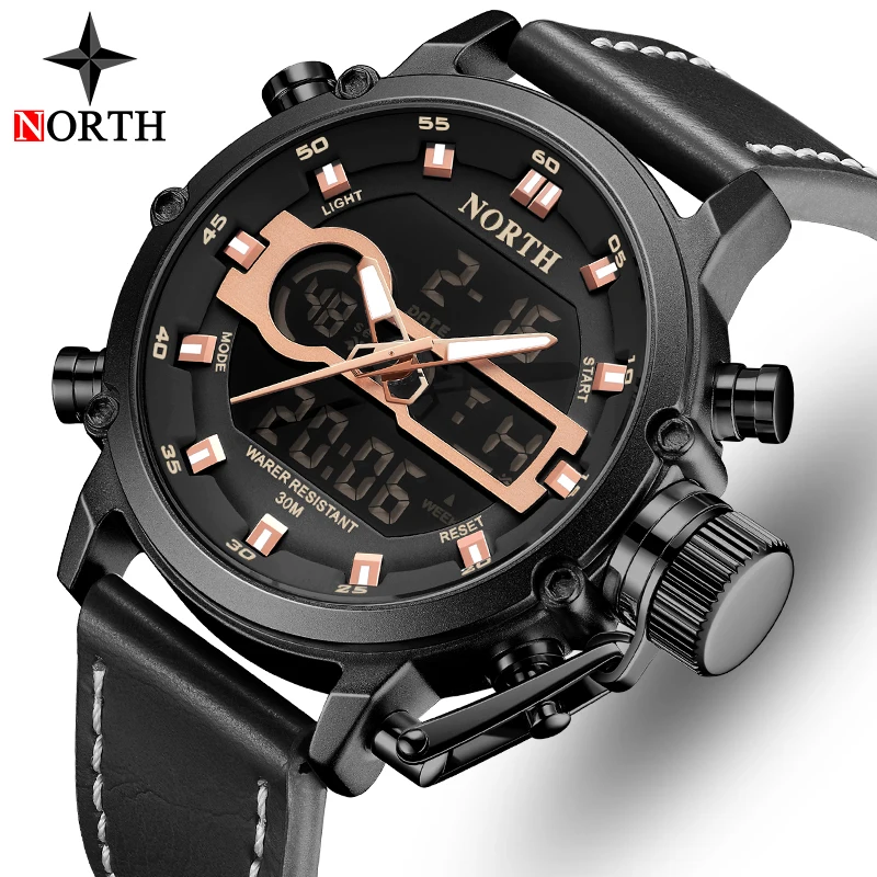 

North Mens Watches Top Brand Luxury Waterproof Watch Men Digital Leather Strap Casual Sport Military Watches Relogio Masculino