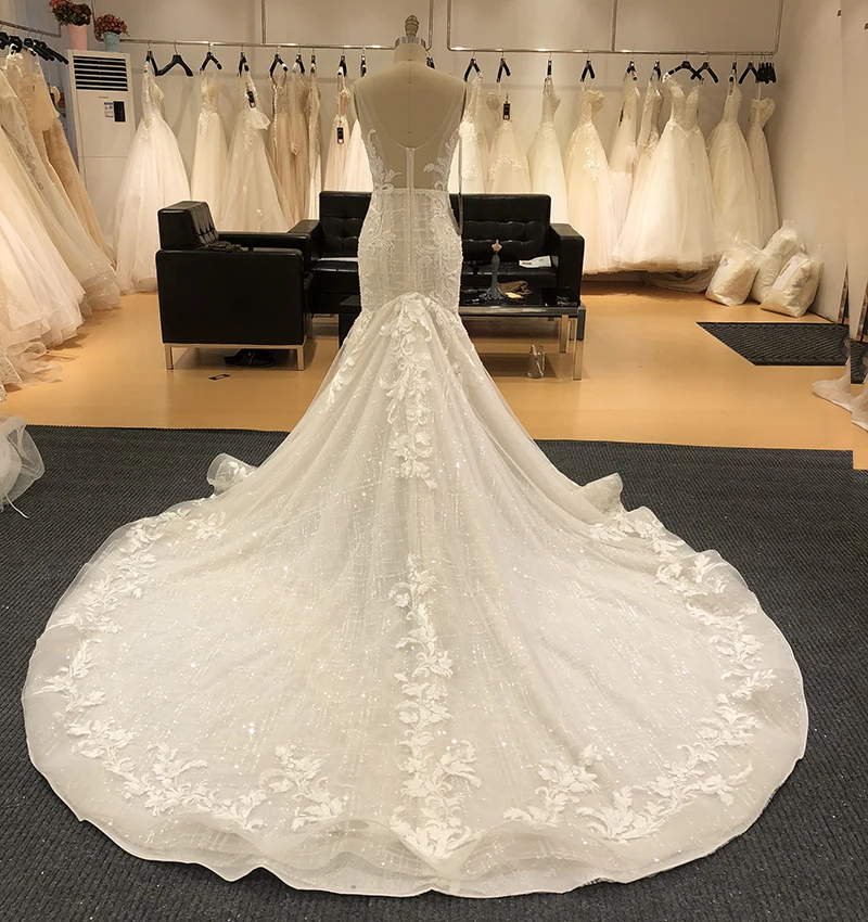 SL-176 Customized Sexy Deep V neck Sleeveless Mermaid Wedding Dress 2020 Long Train Wedding Gowns Vestido De Noiva 2
